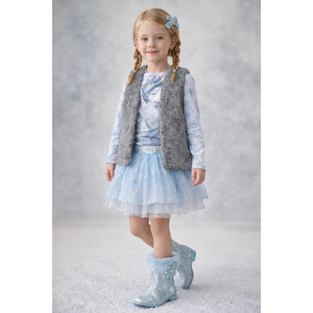 Disney Frozen Vest Girls S Gray Faux Fur Cozy Princess Fairycore Winter
